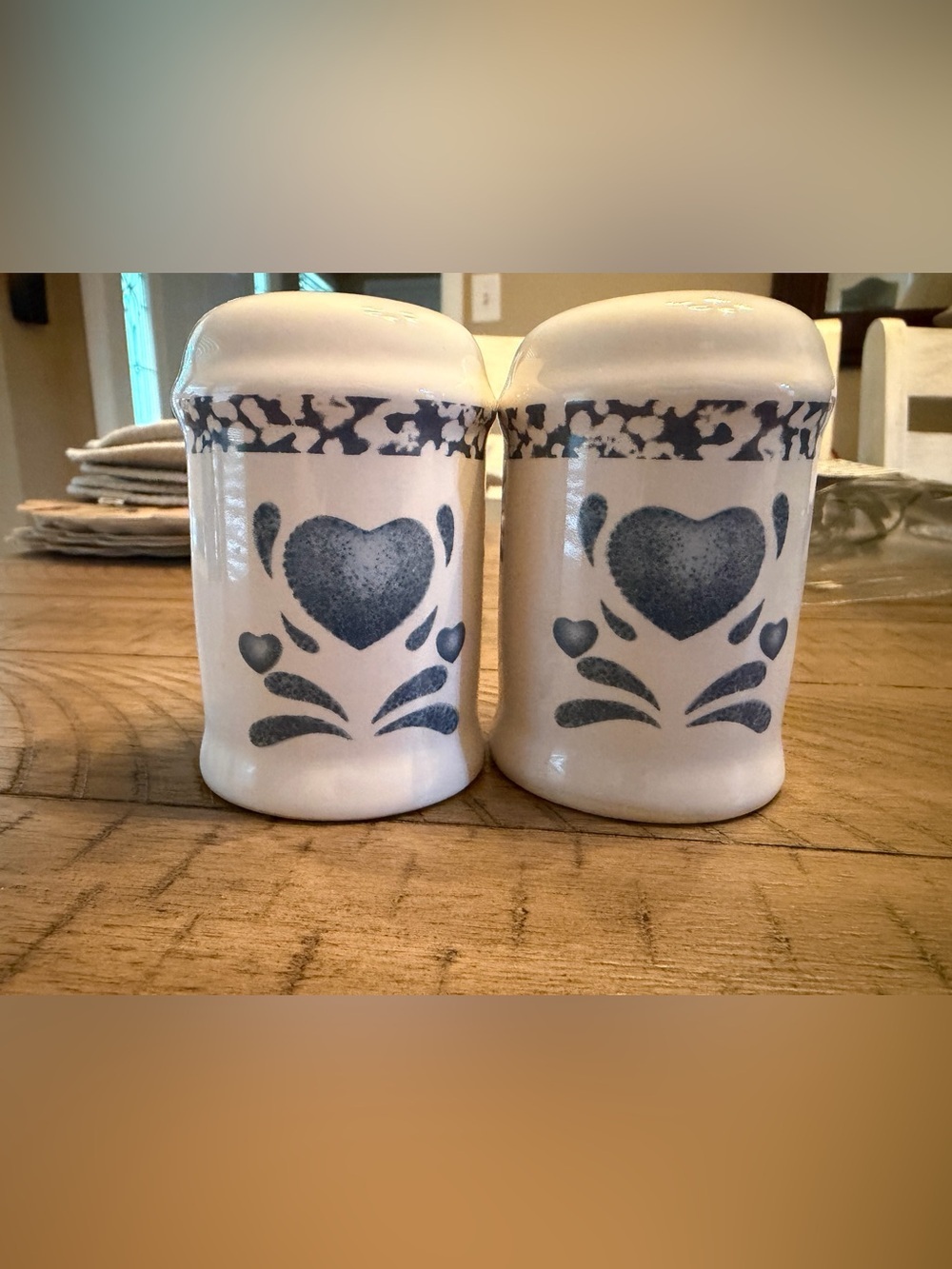 Vintage Corelle Blue Heart Ceramic Salt and Pepper Shaker Set